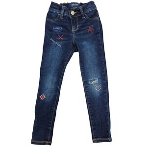 Old Navy Kids Girls Jeans Size 5 Blue Denim Embroidered Whiskered Distressed